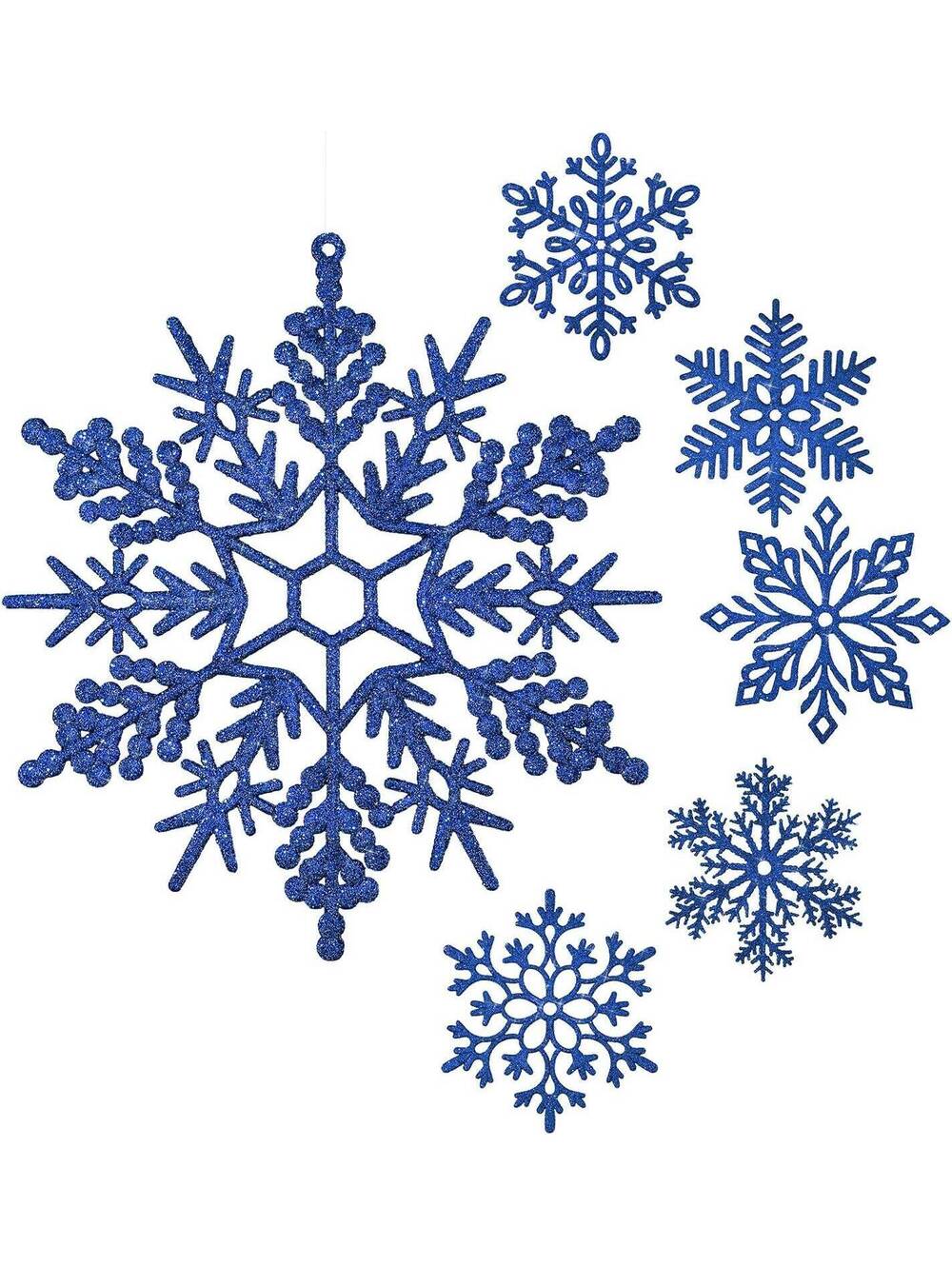 Sratte 12-Inch Dark Blue Glitter Snowflake Ornaments, 36-Pack